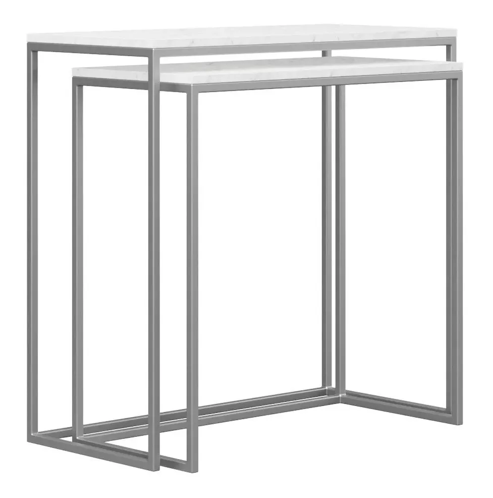 Halifax Nest of 2 Tables - White Marble, Silver