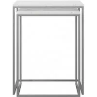 Halifax Square Nest of 2 Tables - White Marble, Silver