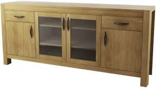 Sanford Oak 2 Wood 2 Glass Door Wide Sideboard - Linseed Oil