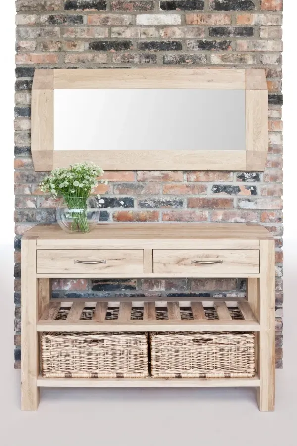 Sanford Oak Console Table with Double Basket - Linseed Oil