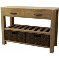 Sanford Oak Console Table with Double Basket - Linseed Oil