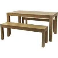 Taranto Oak Dining Set with 2 Benches - Linseed Oil