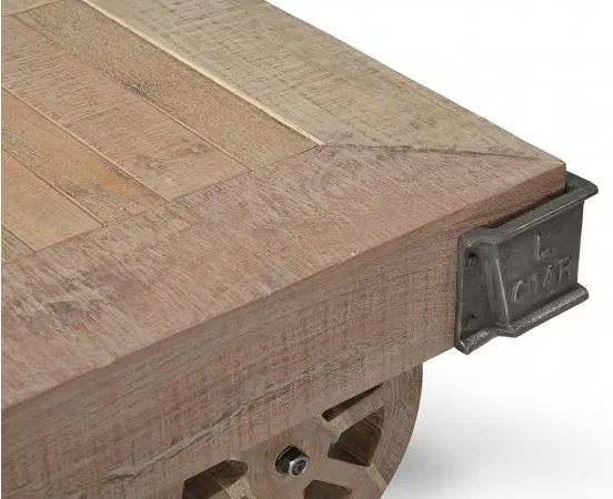 Gulmarg Reclaimed Coffee Table on Wheels - Wood