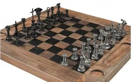 Gulmarg Reclaimed Wood Chess Set with Table - Metal