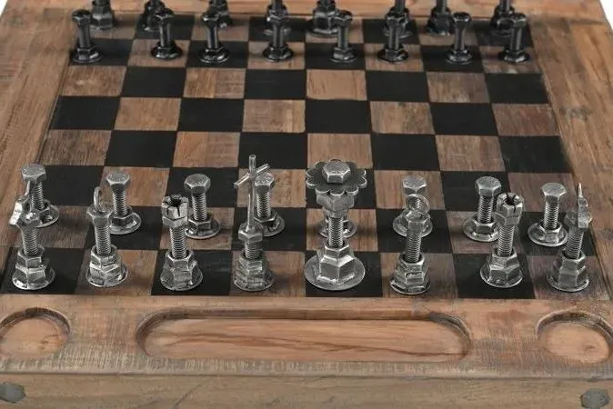 Gulmarg Reclaimed Wood Chess Set with Table - Metal