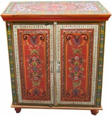 Kufri Hand Painted 2 Door Cabinet - Vintage Folk Pattern image
