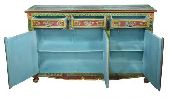 Kufri Hand Painted Folk Pattern Sideboard with 3 Doors 3 Drawers