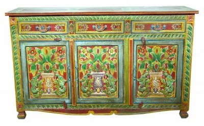 Kufri Hand Painted Folk Pattern Sideboard with 3 Doors 3 Drawers