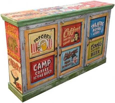 Kufri Hand Painted Vintage Ad 3 Door Sideboard