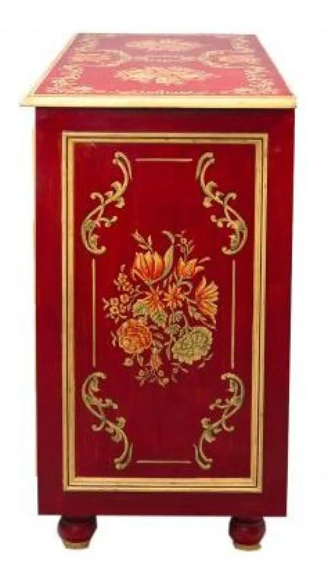 Meerut 4 Drawer Chest with Floral Design - Red