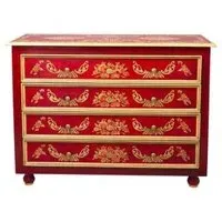 Meerut 4 Drawer Chest with Floral Design - Red