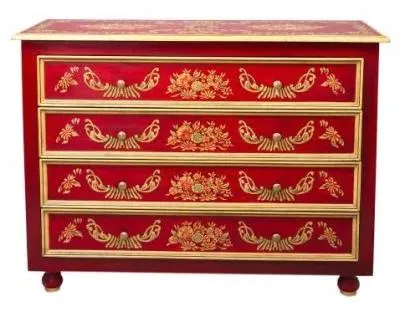 Meerut 4 Drawer Chest with Floral Design - Red image
