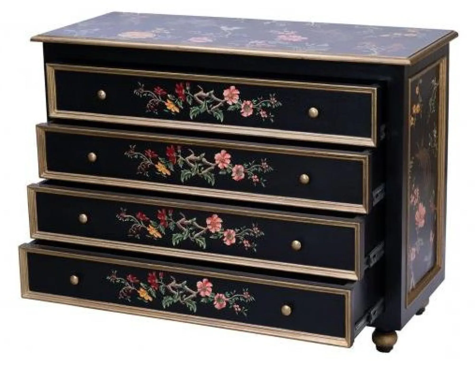Meerut 4 Drawer Chest with Lyre Bird Design - Black