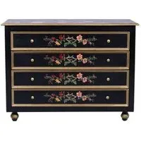 Meerut 4 Drawer Chest with Lyre Bird Design - Black