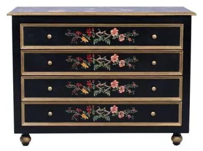 Meerut 4 Drawer Chest with Lyre Bird Design - Black