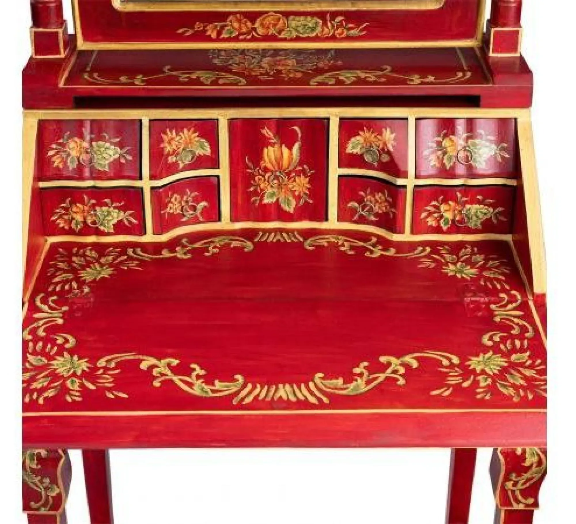 Meerut Floral Design Dressing Table with Mirror - Red