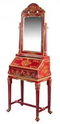 Meerut Floral Design Dressing Table with Mirror - Red image