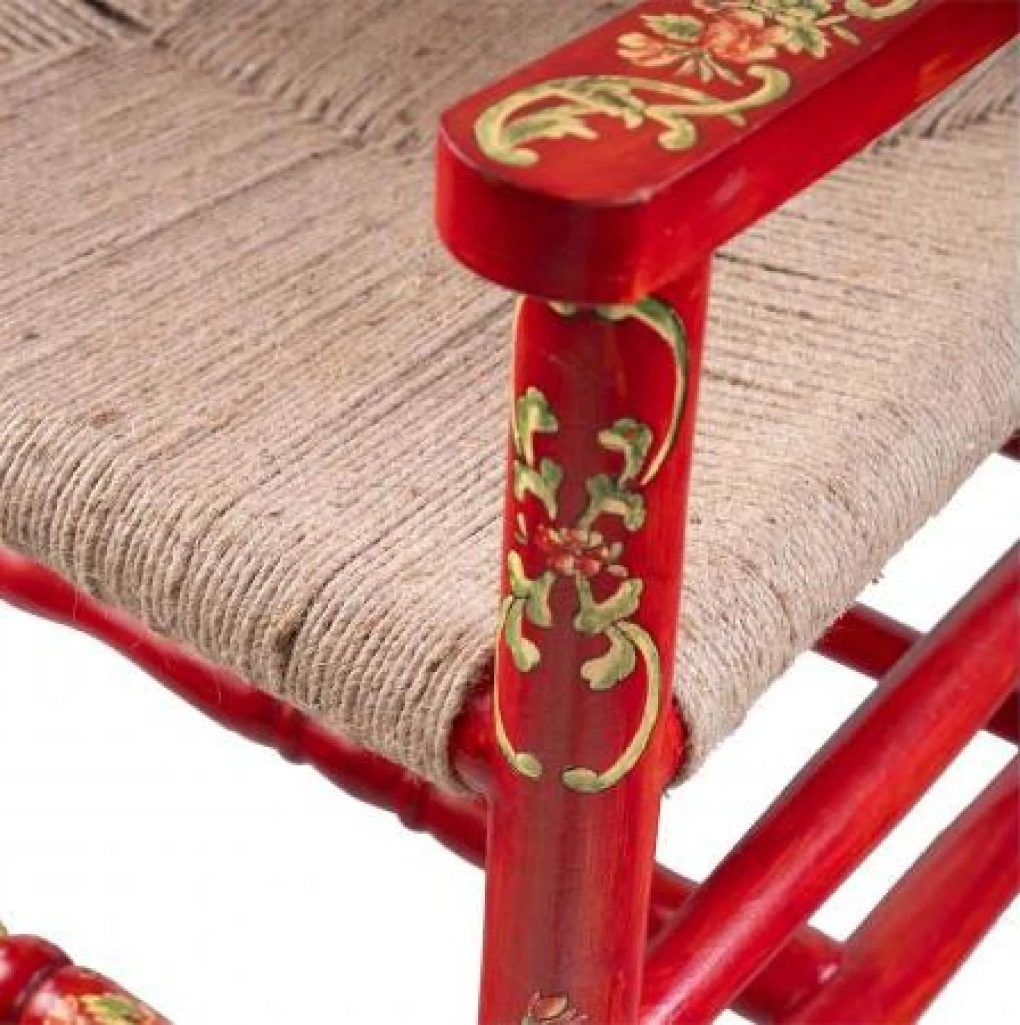 Meerut Floral Design Wooden Dining Armchair - Red