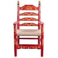 Meerut Floral Design Wooden Dining Armchair - Red
