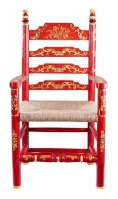 Meerut Floral Design Wooden Dining Armchair - Red image