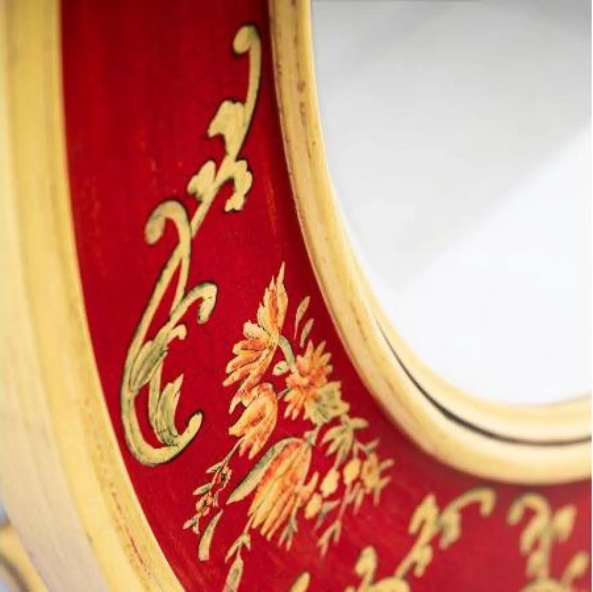 Meerut Large Round Wall Mirror with Floral Design - Red