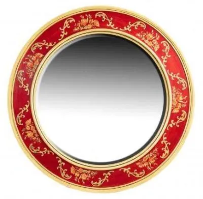Meerut Large Round Wall Mirror with Floral Design - Red image