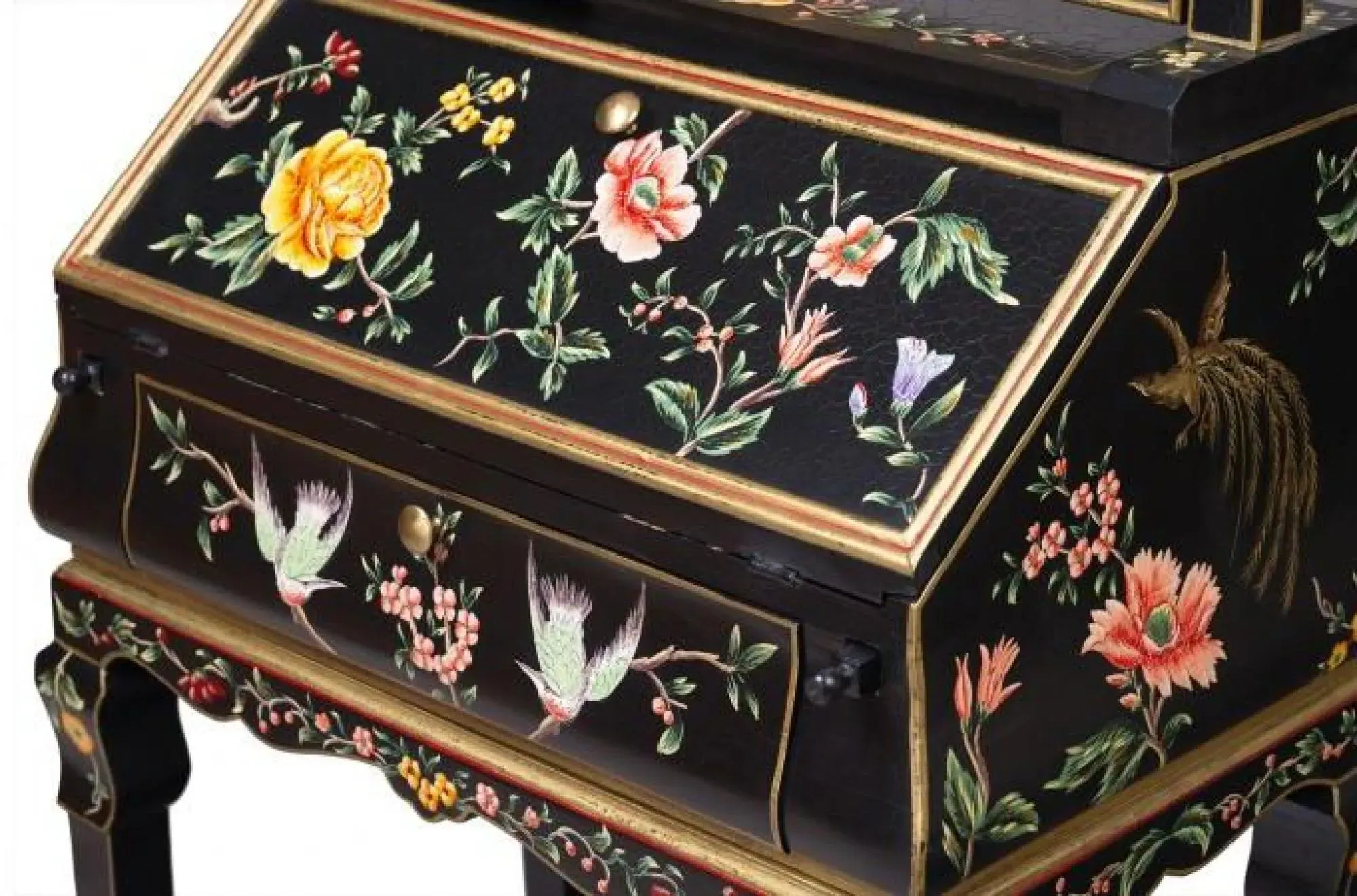 Meerut Lyre Bird Design Dressing Table with Mirror - Black