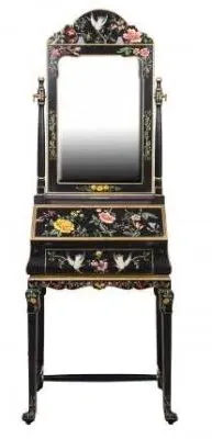 Meerut Lyre Bird Design Dressing Table with Mirror - Black