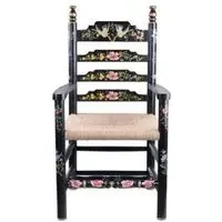 Meerut Lyre Bird Design Wooden Dining Armchair - Black