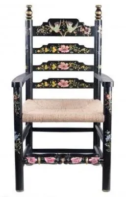 Meerut Lyre Bird Design Wooden Dining Armchair - Black