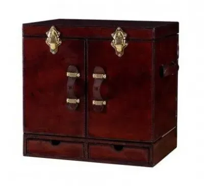Mysore Handcrafted Mini Bar Cabinet - Cognac, Leather