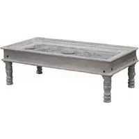 Rewa Hand Painted Carved Glass Top Coffee Table - Painted