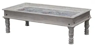 Rewa Hand Painted Carved Glass Top Coffee Table - Painted image