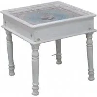 Rewa Hand Painted Carved Glass Top Side Table - Painted