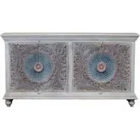 Rewa Hand Painted Carved Sideboard with 4 Doors - Painted