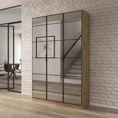 Acero 3 Door Mirrored Wardrobe - Artisan Oak
