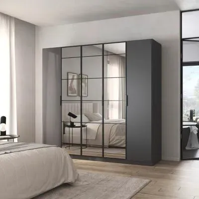 Acero 5 Door Mirror Wardrobe - Metallic Grey