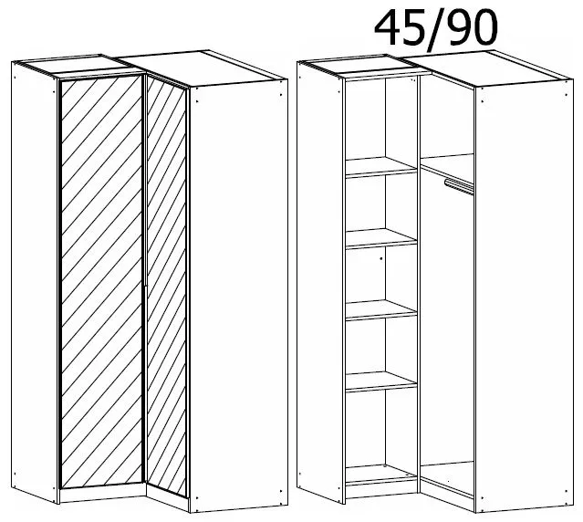 Alabama 100cm 2 Door Corner Wardrobe with Mirror - Silk Grey