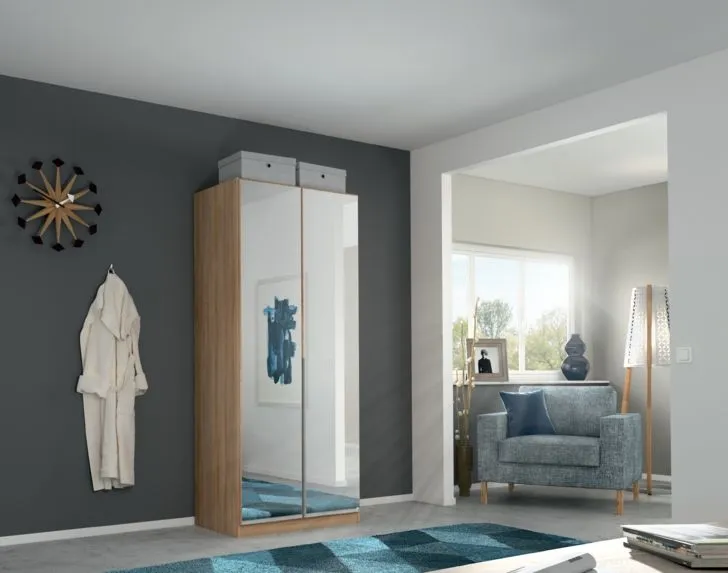 Alabama 91cm 2 Door Wardrobe with Mirror - Oak