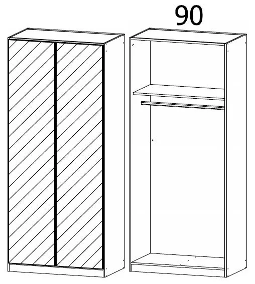 Alabama 91cm 2 Door Wardrobe with Mirror - Silk Grey