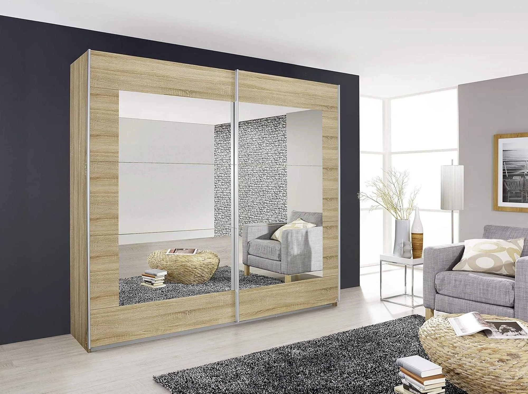Alegro 2 Door Mirror Sliding Wardrobe - Oak