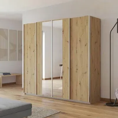 Altera 4 Door Sliding Wardrobe with Mirror - Artisan Oak