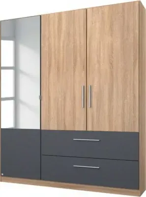 Alvor 3 Door Combi Wardrobe - Oak, Metallic Grey image
