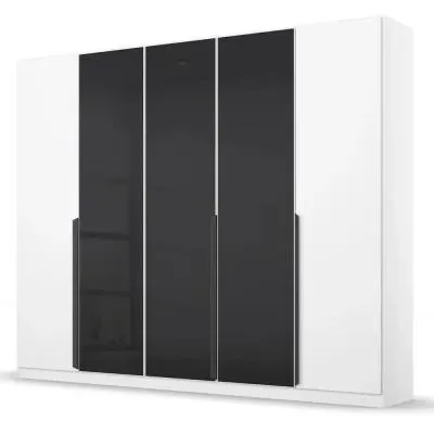 Artemis 226cm 5 Door Wardrobe - Alpine White, Basalt Glass image