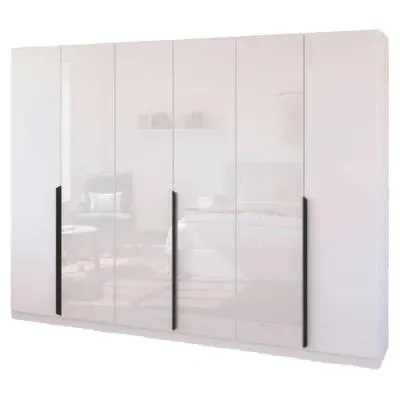 Artemis 6 Door Wardrobe - Alpine White, White Glass image