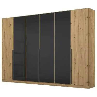 Artemis 6 Door Wardrobe - Artisan Oak, Basalt Glass