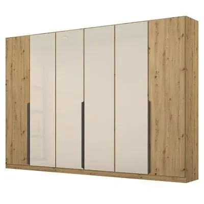 Artemis 6 Door Wardrobe - Artisan Oak, Champagne Glass