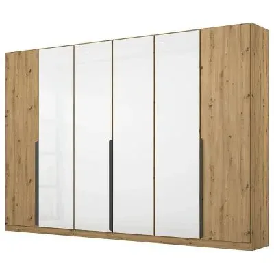 Artemis 6 Door Wardrobe - Artisan Oak, White Glass