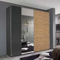 Aurelio 2 Door Mirror Sliding Wardrobe - Metallic Grey, Oak