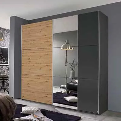 Aurelio 2 Door Mirror Sliding Wardrobe - Metallic Grey, Oak image